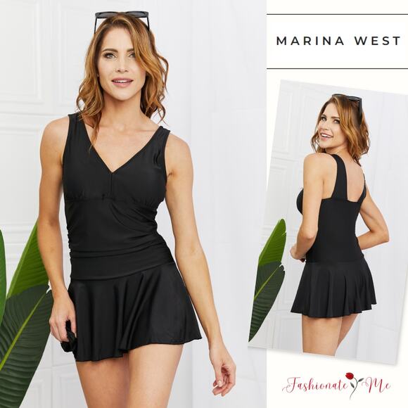 💣Marina West V-Neck Removable Pads Built-In Boyshorts Black Swim Dress | Size M - Picture 7 of 7